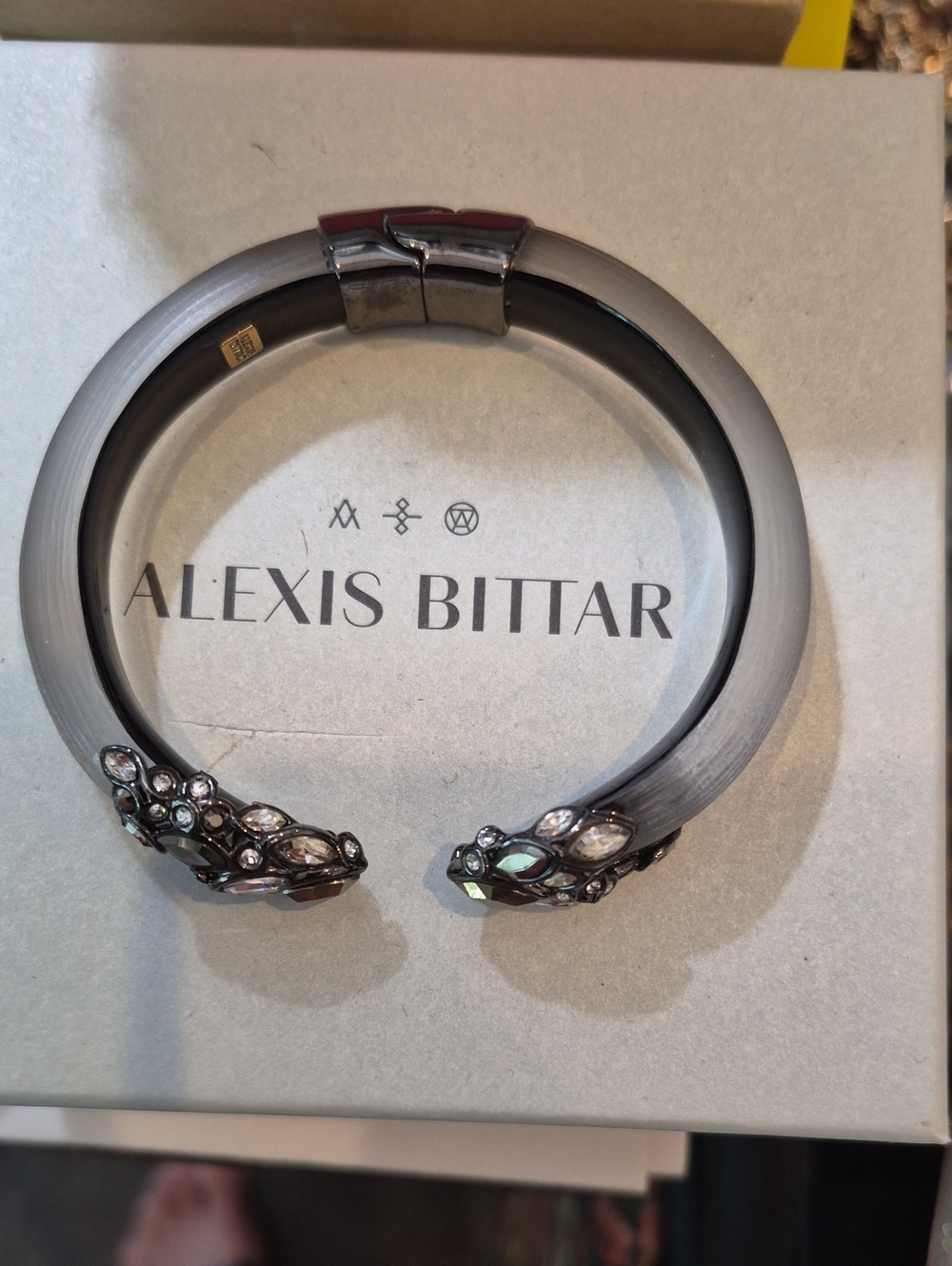 Alexis Bittar Gunmetal Gray Crystal-Embellished Open Hinge Bracelet! NWOT!!!